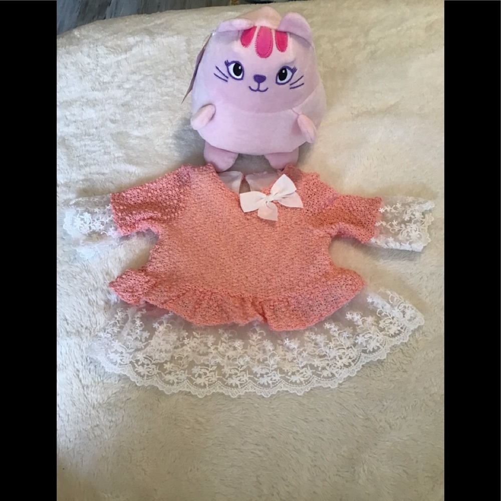 Handmade sweater with lace pink and beige (12) mo so cute